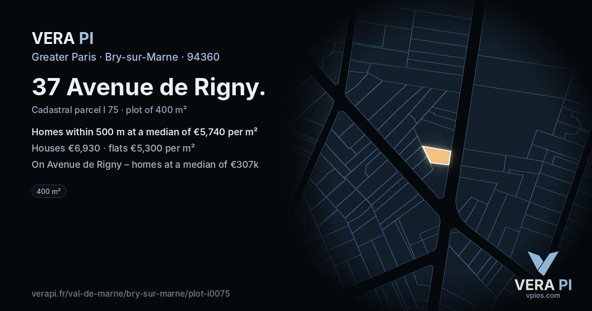 37 Avenue de Rigny, Bry-sur-Marne at night – the plot lit, the parcels around coloured by the prices near them