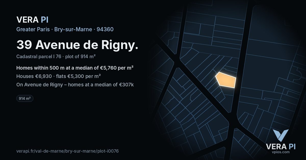 39 Avenue de Rigny, Bry-sur-Marne at night – the plot lit, the parcels around coloured by the prices near them
