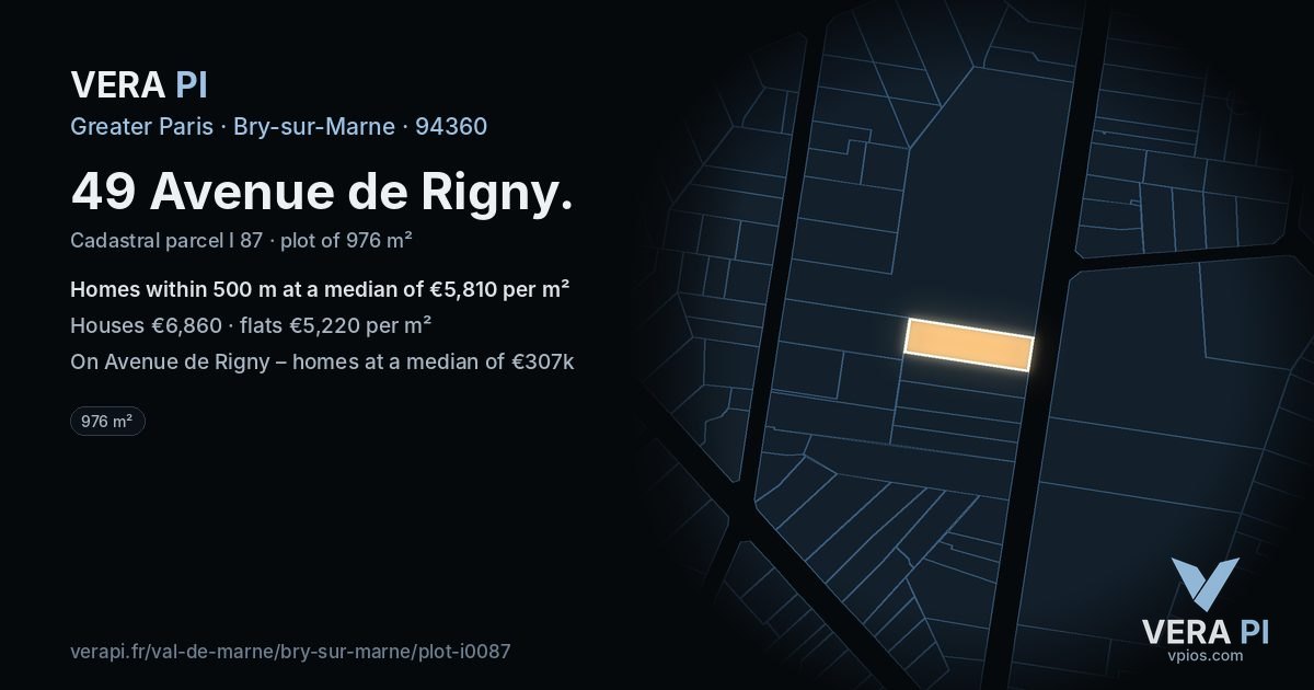 49 Avenue de Rigny, Bry-sur-Marne at night – the plot lit, the parcels around coloured by the prices near them