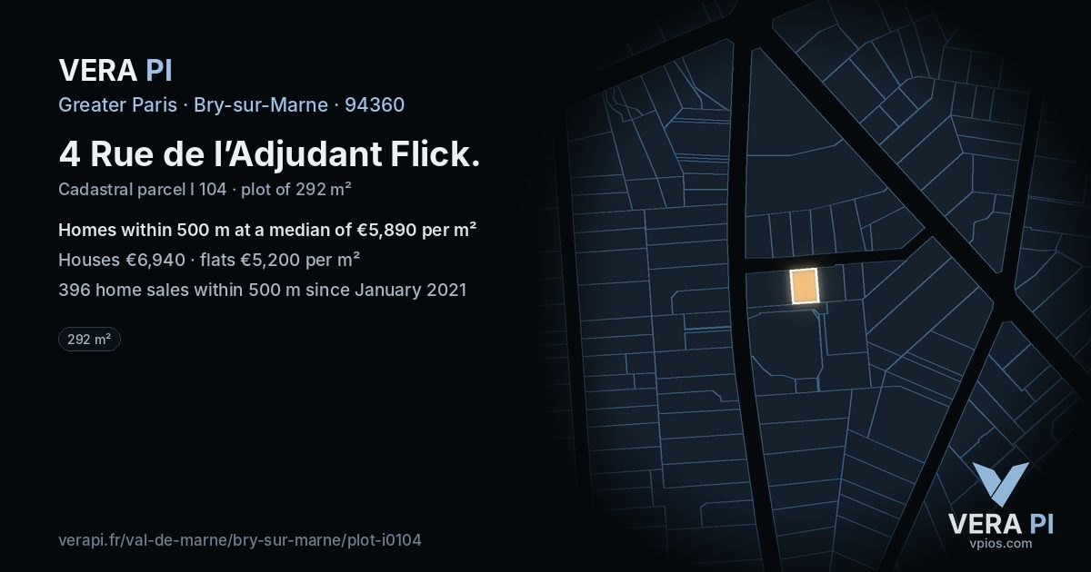 4 Rue de l’Adjudant Flick, Bry-sur-Marne at night – the plot lit, the parcels around coloured by the prices near them