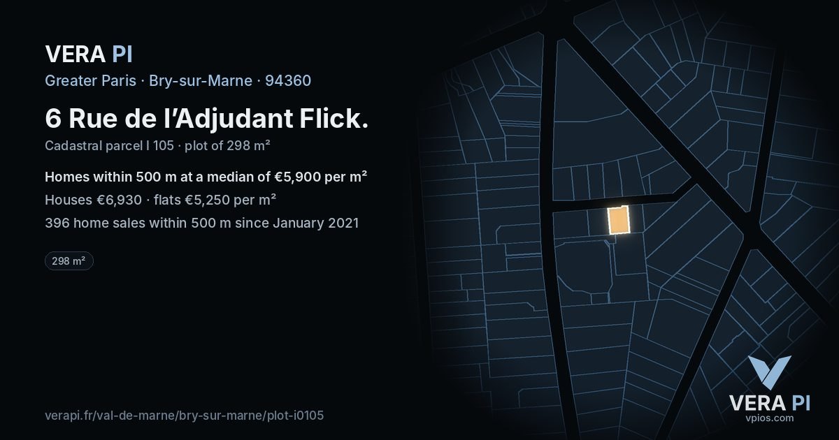 6 Rue de l’Adjudant Flick, Bry-sur-Marne at night – the plot lit, the parcels around coloured by the prices near them