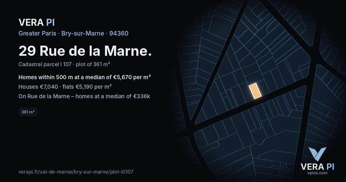 29 Rue de la Marne, Bry-sur-Marne at night – the plot lit, the parcels around coloured by the prices near them