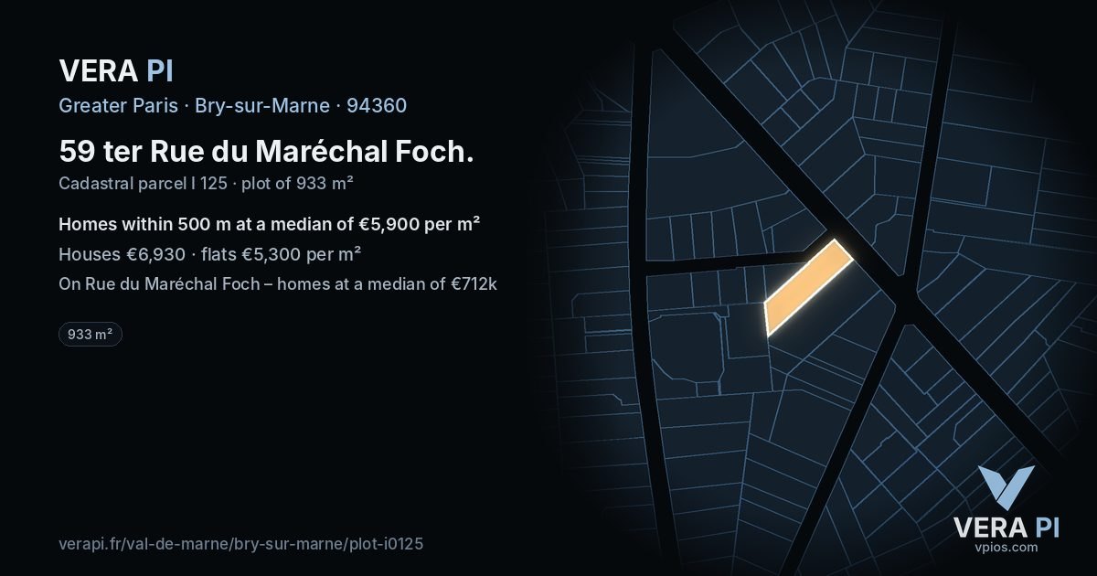 59 ter Rue du Maréchal Foch, Bry-sur-Marne at night – the plot lit, the parcels around coloured by the prices near them