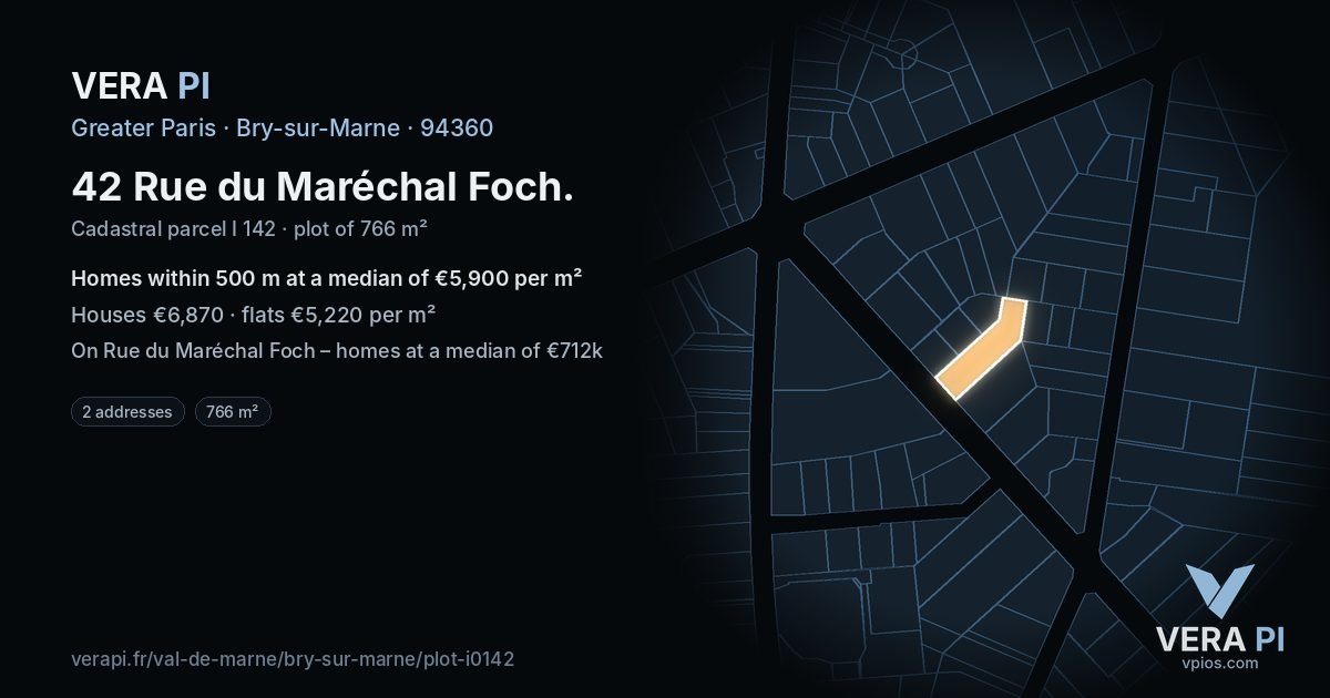 42 Rue du Maréchal Foch, Bry-sur-Marne at night – the plot lit, the parcels around coloured by the prices near them
