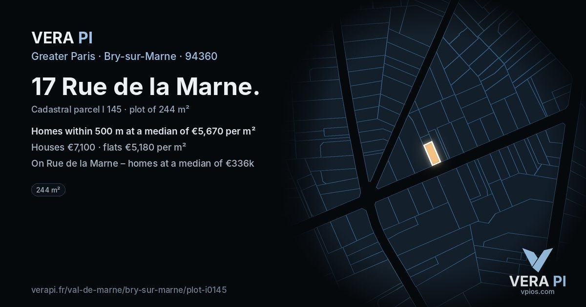 17 Rue de la Marne, Bry-sur-Marne at night – the plot lit, the parcels around coloured by the prices near them