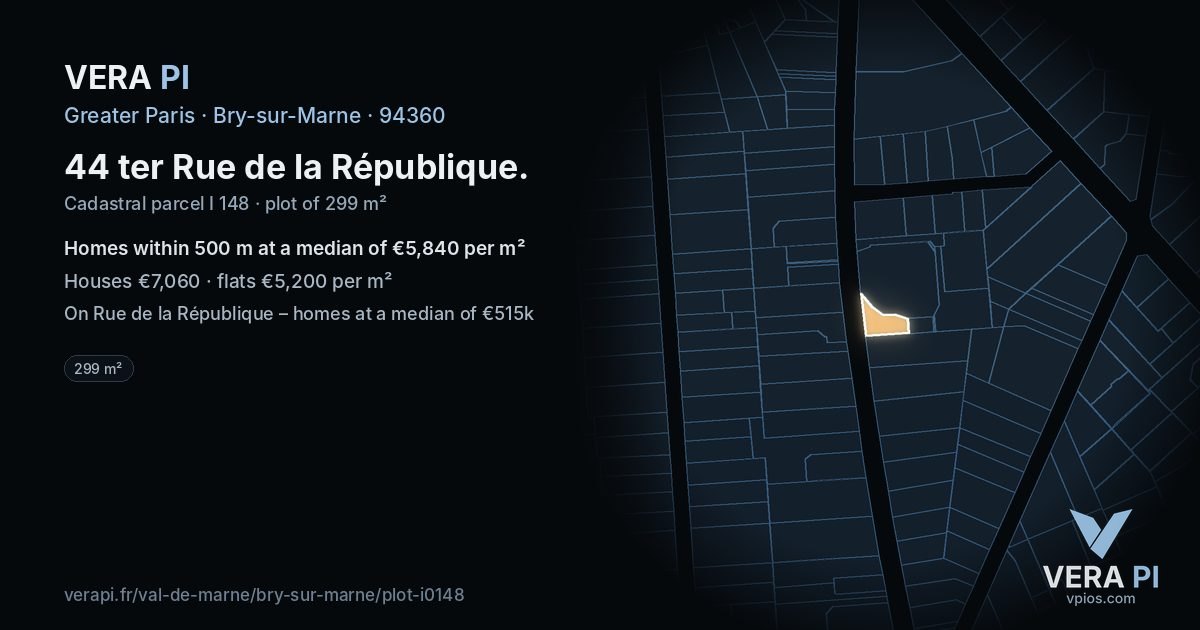 44 ter Rue de la République, Bry-sur-Marne at night – the plot lit, the parcels around coloured by the prices near them