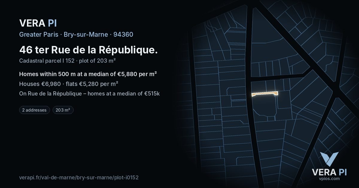 46 ter Rue de la République, Bry-sur-Marne at night – the plot lit, the parcels around coloured by the prices near them