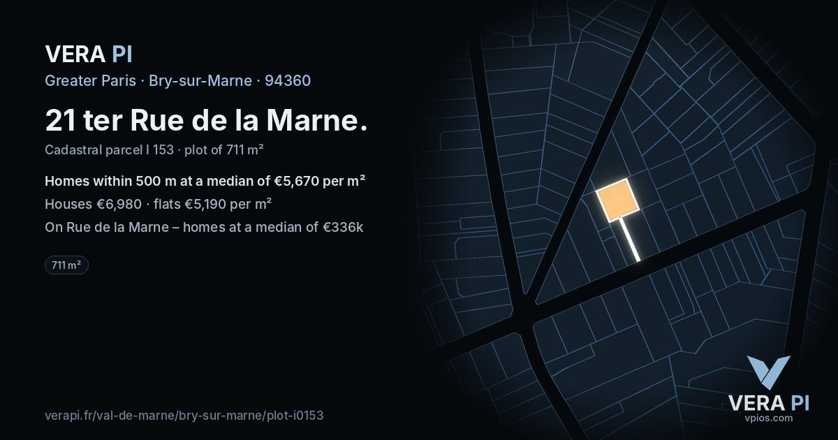 21 ter Rue de la Marne, Bry-sur-Marne at night – the plot lit, the parcels around coloured by the prices near them