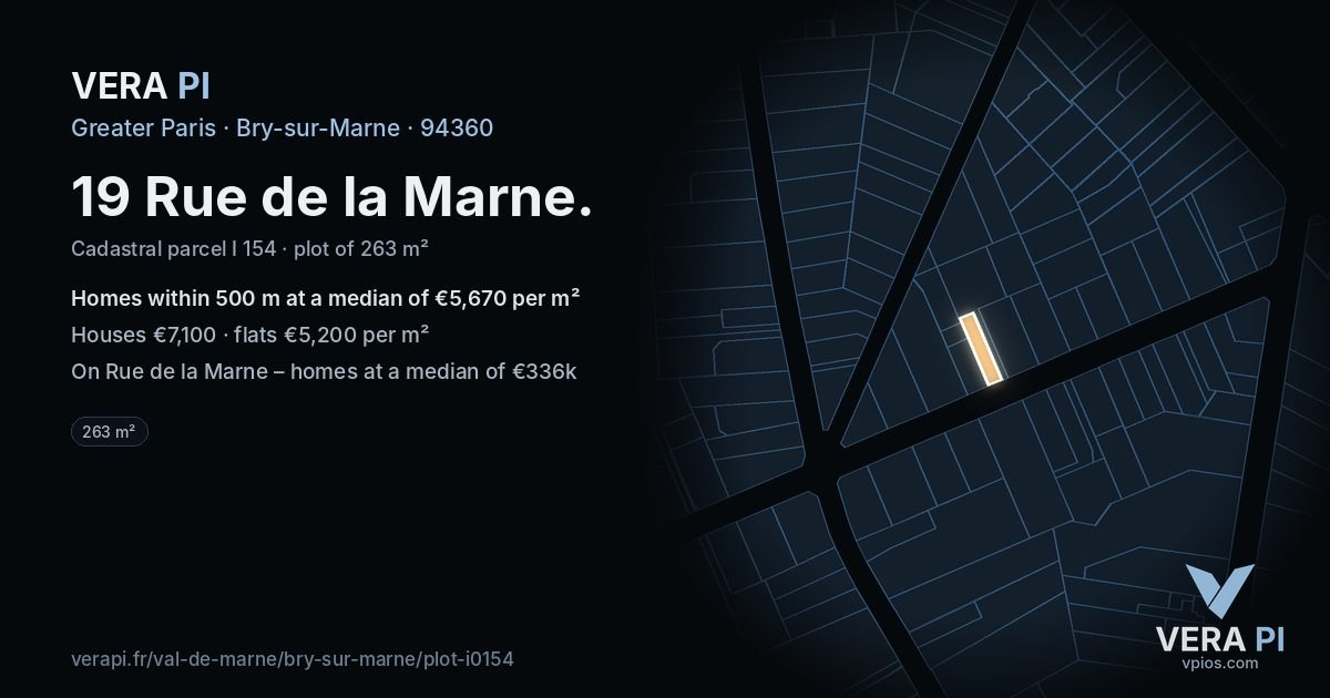 19 Rue de la Marne, Bry-sur-Marne at night – the plot lit, the parcels around coloured by the prices near them