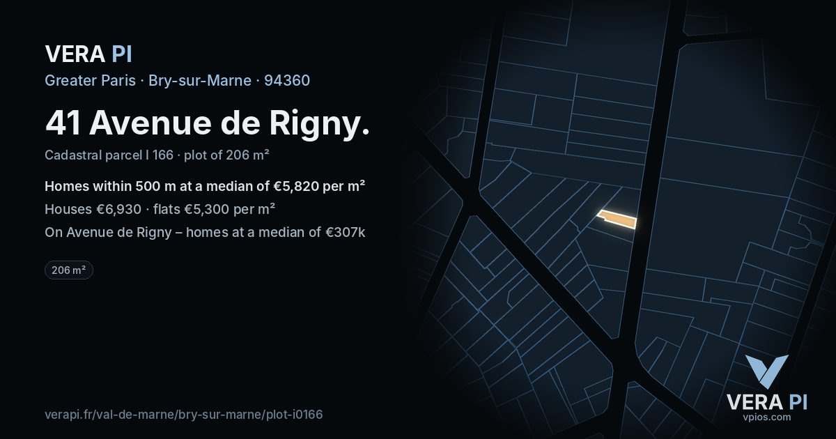 41 Avenue de Rigny, Bry-sur-Marne at night – the plot lit, the parcels around coloured by the prices near them