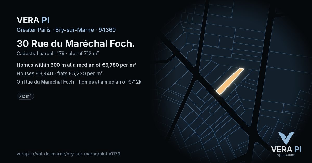 30 Rue du Maréchal Foch, Bry-sur-Marne at night – the plot lit, the parcels around coloured by the prices near them