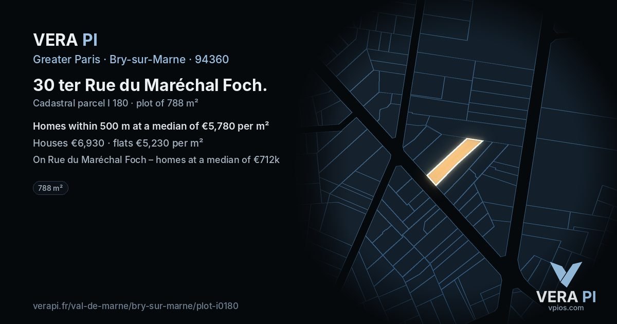 30 ter Rue du Maréchal Foch, Bry-sur-Marne at night – the plot lit, the parcels around coloured by the prices near them