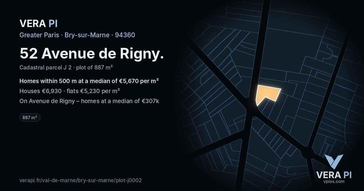 52 Avenue de Rigny, Bry-sur-Marne at night – the plot lit, the parcels around coloured by the prices near them