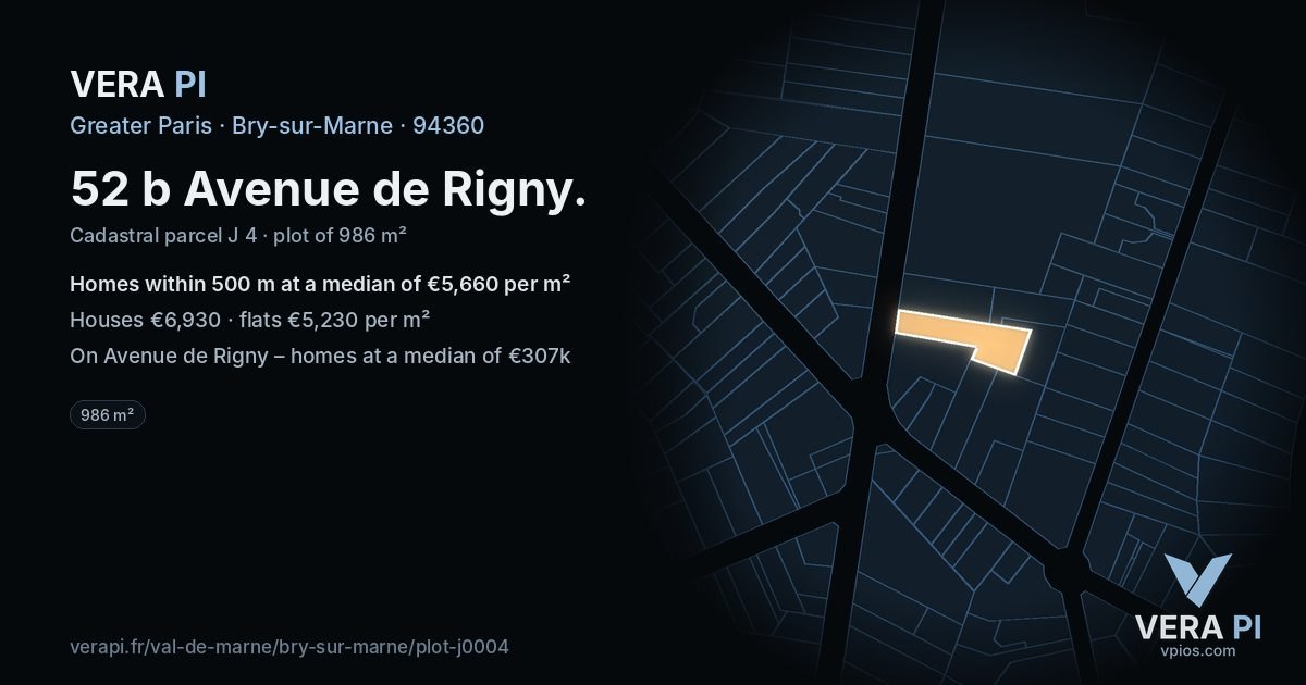52 b Avenue de Rigny, Bry-sur-Marne at night – the plot lit, the parcels around coloured by the prices near them