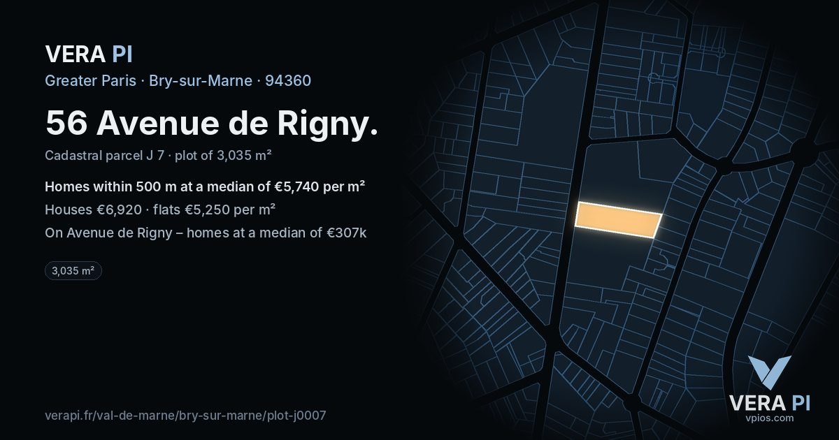 56 Avenue de Rigny, Bry-sur-Marne at night – the plot lit, the parcels around coloured by the prices near them