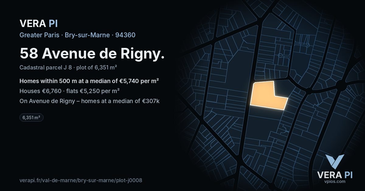 58 Avenue de Rigny, Bry-sur-Marne at night – the plot lit, the parcels around coloured by the prices near them