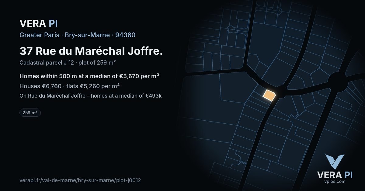 37 Rue du Maréchal Joffre, Bry-sur-Marne at night – the plot lit, the parcels around coloured by the prices near them