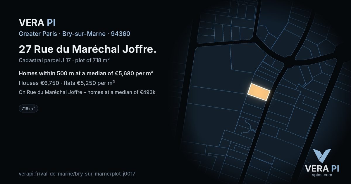 27 Rue du Maréchal Joffre, Bry-sur-Marne at night – the plot lit, the parcels around coloured by the prices near them