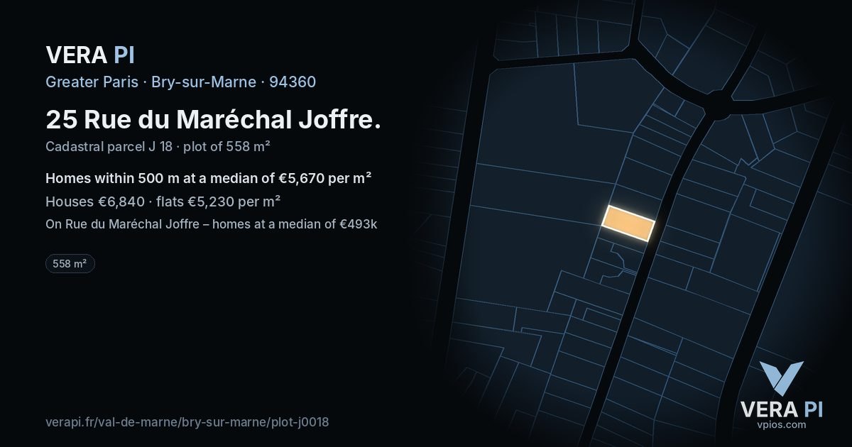 25 Rue du Maréchal Joffre, Bry-sur-Marne at night – the plot lit, the parcels around coloured by the prices near them