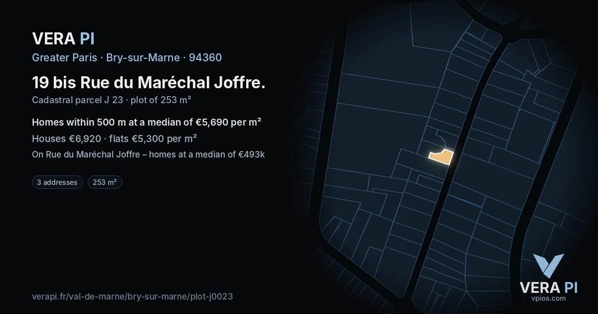 19 bis Rue du Maréchal Joffre, Bry-sur-Marne at night – the plot lit, the parcels around coloured by the prices near them