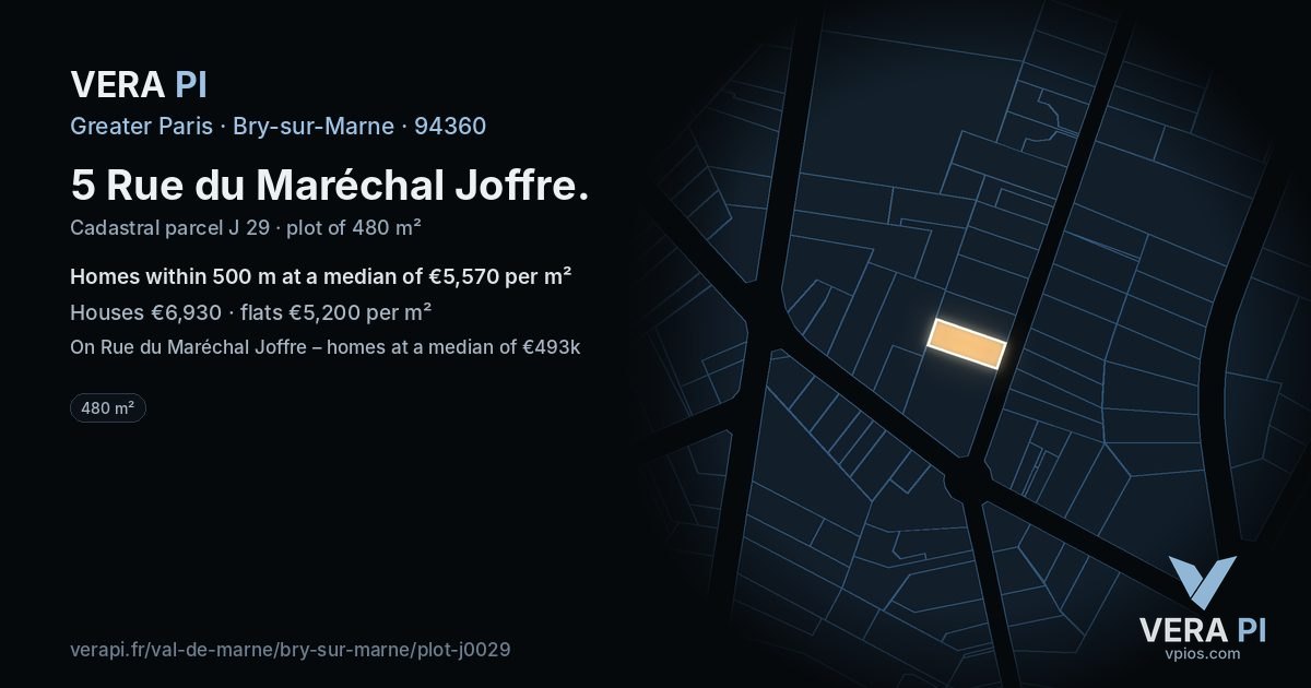 5 Rue du Maréchal Joffre, Bry-sur-Marne at night – the plot lit, the parcels around coloured by the prices near them