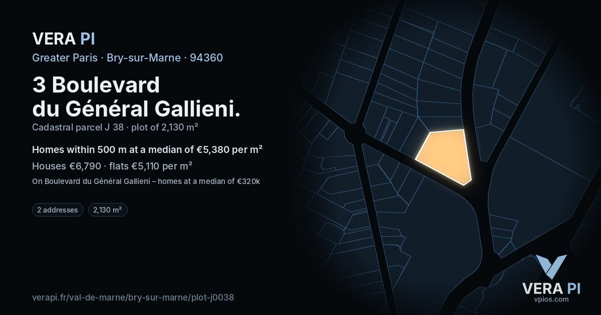 3 Boulevard du Général Gallieni, Bry-sur-Marne at night – the plot lit, the parcels around coloured by the prices near them