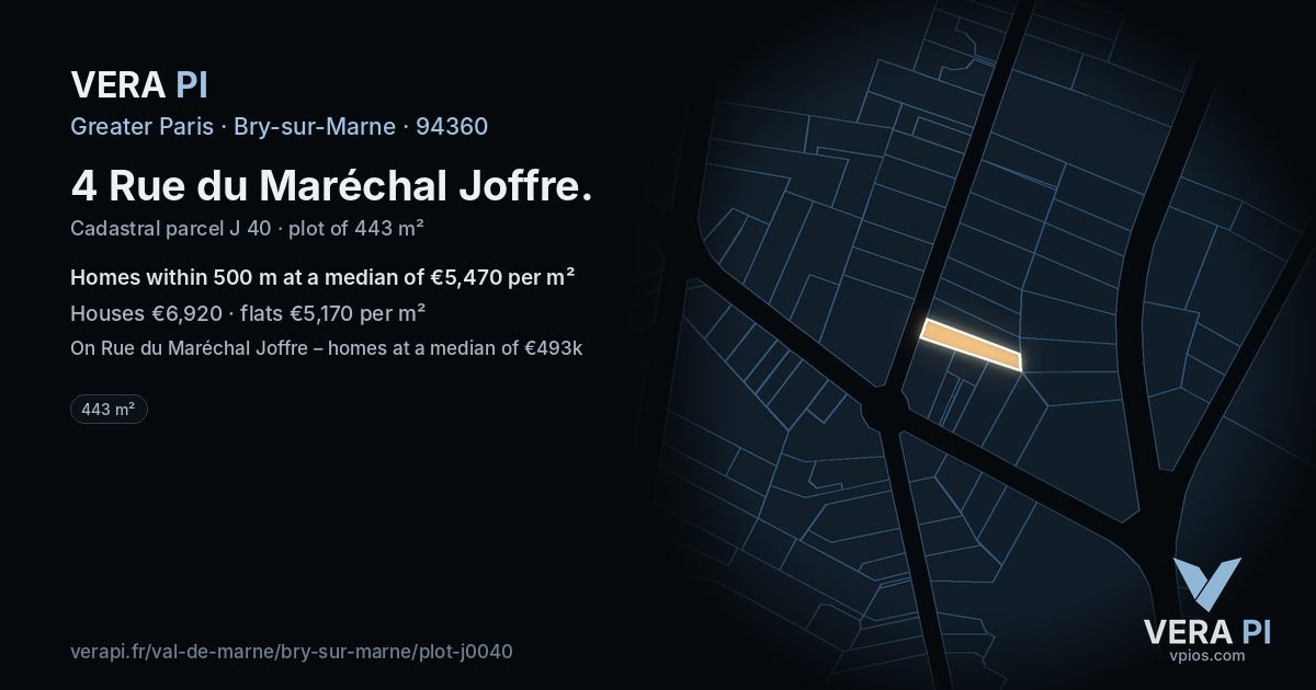 4 Rue du Maréchal Joffre, Bry-sur-Marne at night – the plot lit, the parcels around coloured by the prices near them