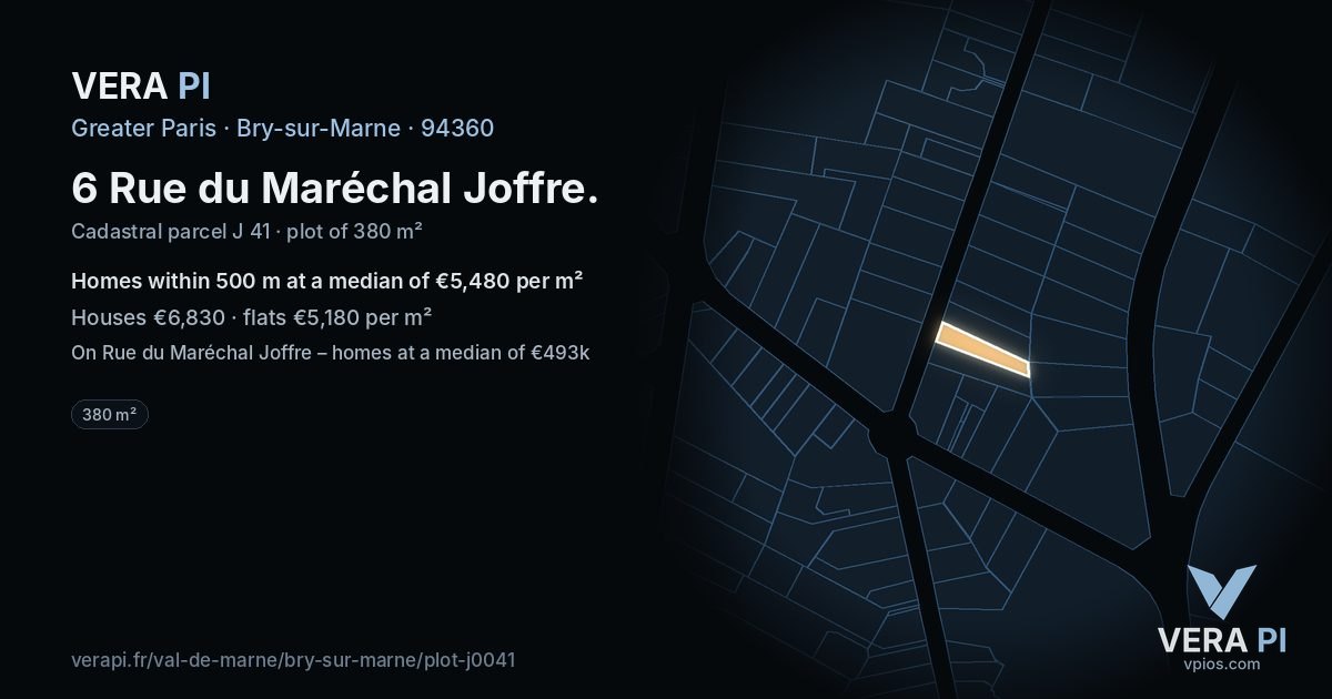6 Rue du Maréchal Joffre, Bry-sur-Marne at night – the plot lit, the parcels around coloured by the prices near them