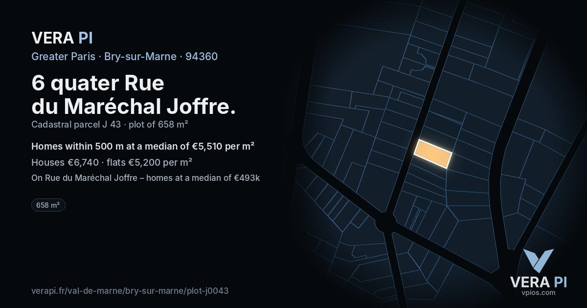 6 quater Rue du Maréchal Joffre, Bry-sur-Marne at night – the plot lit, the parcels around coloured by the prices near them