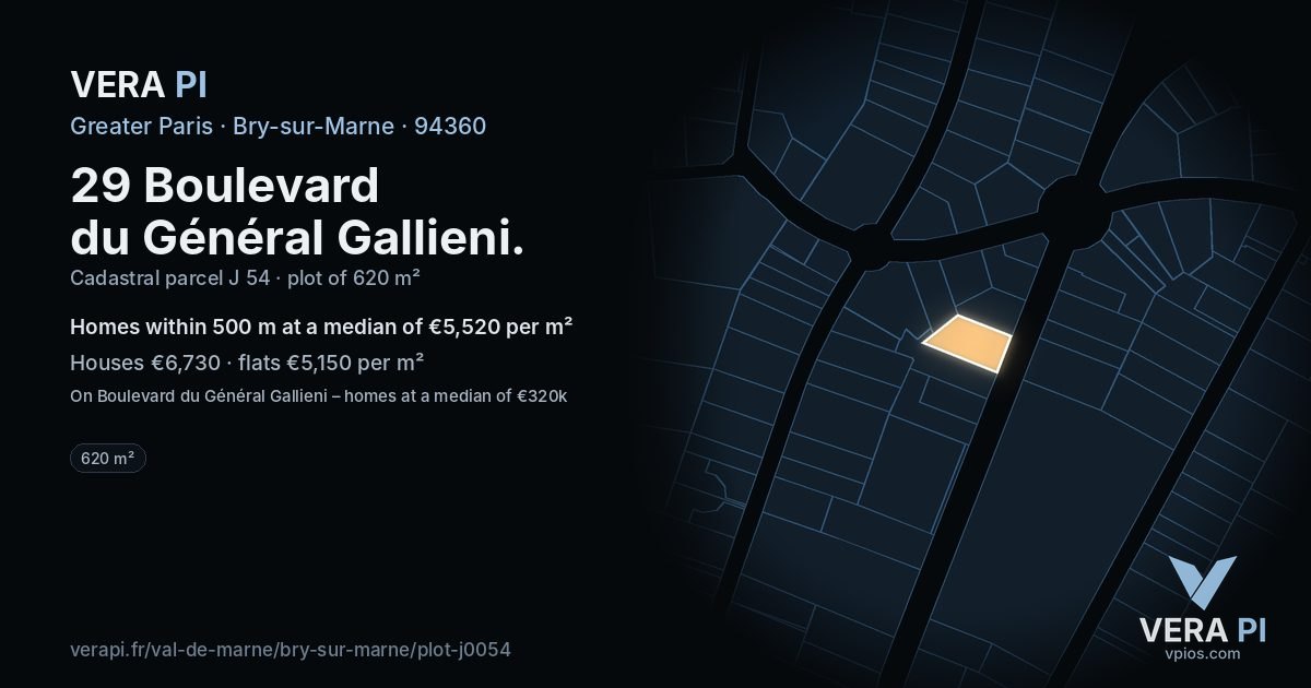 29 Boulevard du Général Gallieni, Bry-sur-Marne at night – the plot lit, the parcels around coloured by the prices near them