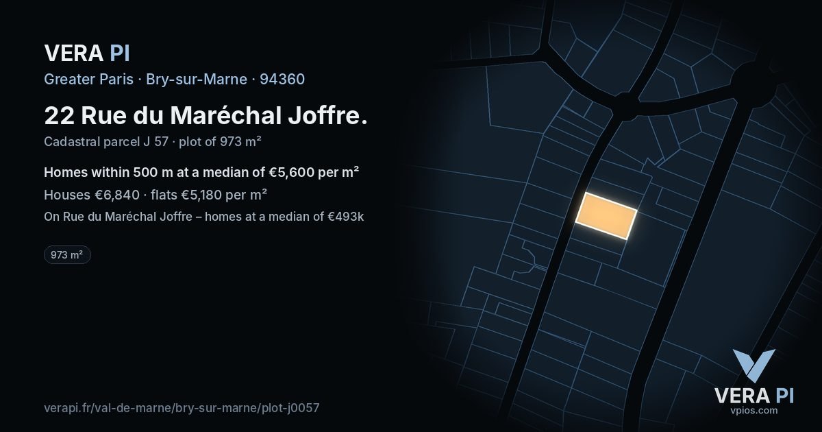 22 Rue du Maréchal Joffre, Bry-sur-Marne at night – the plot lit, the parcels around coloured by the prices near them