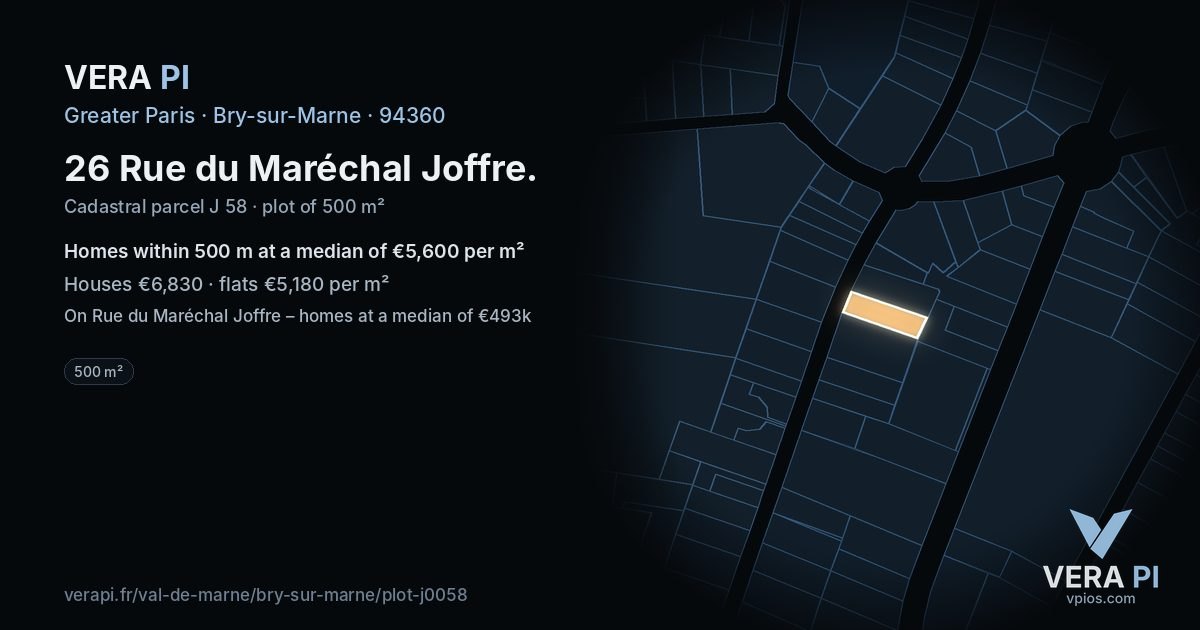 26 Rue du Maréchal Joffre, Bry-sur-Marne at night – the plot lit, the parcels around coloured by the prices near them