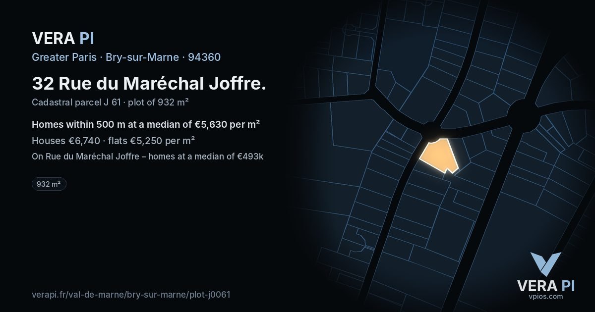 32 Rue du Maréchal Joffre, Bry-sur-Marne at night – the plot lit, the parcels around coloured by the prices near them