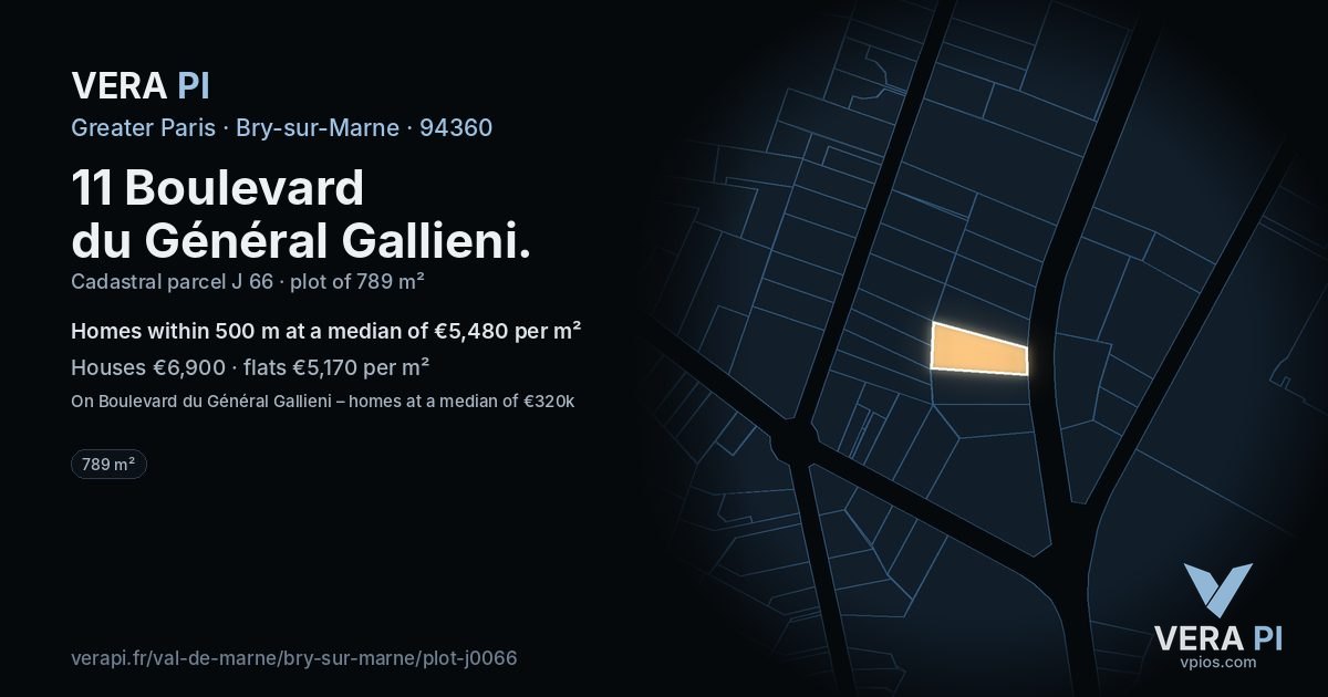 11 Boulevard du Général Gallieni, Bry-sur-Marne at night – the plot lit, the parcels around coloured by the prices near them