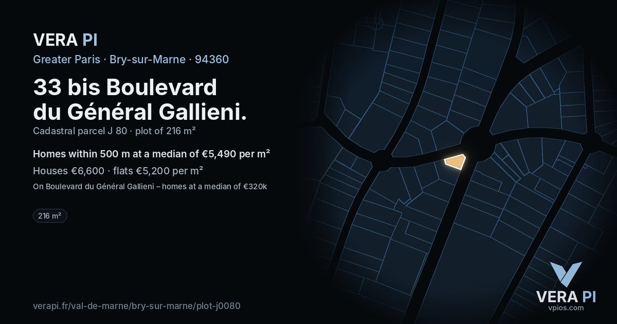 33 bis Boulevard du Général Gallieni, Bry-sur-Marne at night – the plot lit, the parcels around coloured by the prices near them