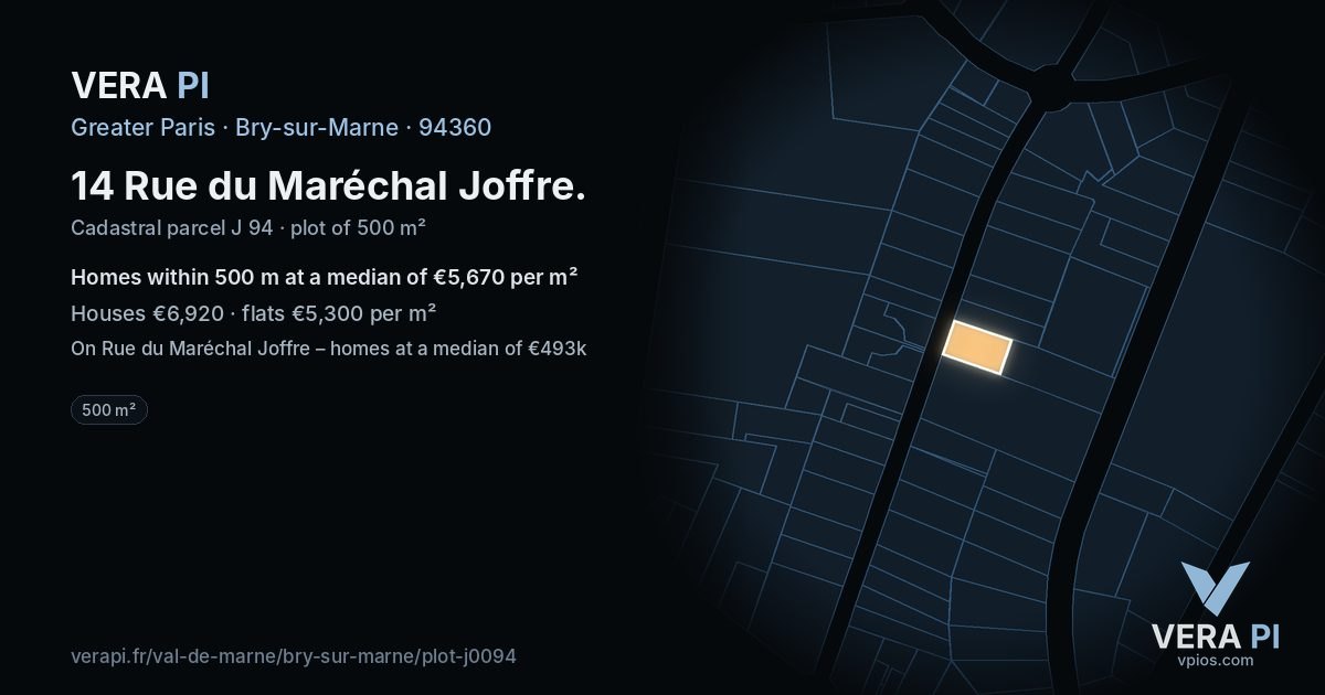 14 Rue du Maréchal Joffre, Bry-sur-Marne at night – the plot lit, the parcels around coloured by the prices near them