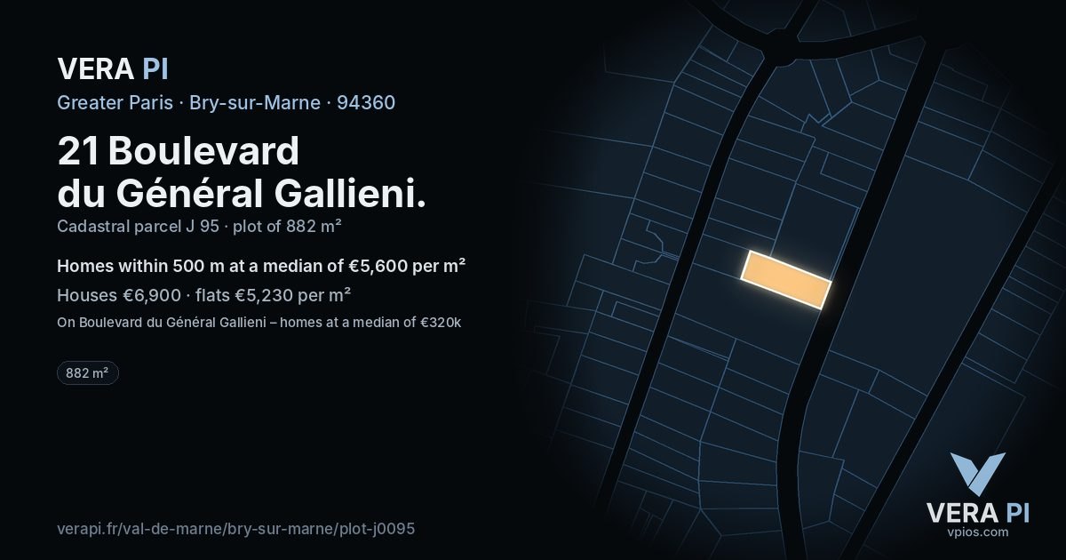 21 Boulevard du Général Gallieni, Bry-sur-Marne at night – the plot lit, the parcels around coloured by the prices near them