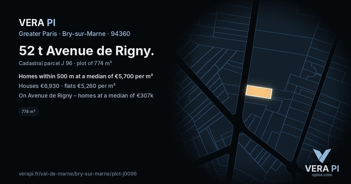 52 t Avenue de Rigny, Bry-sur-Marne at night – the plot lit, the parcels around coloured by the prices near them