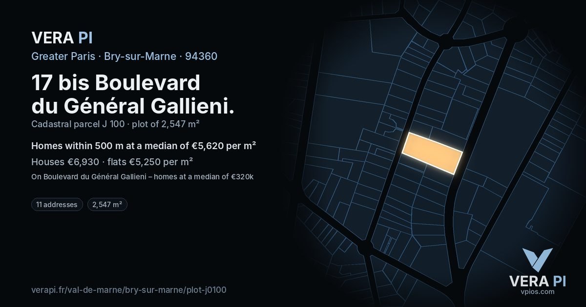 17 bis Boulevard du Général Gallieni, Bry-sur-Marne at night – the plot lit, the parcels around coloured by the prices near them