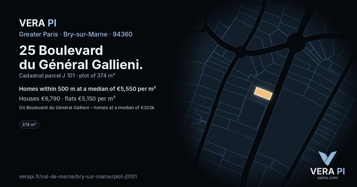 25 Boulevard du Général Gallieni, Bry-sur-Marne at night – the plot lit, the parcels around coloured by the prices near them
