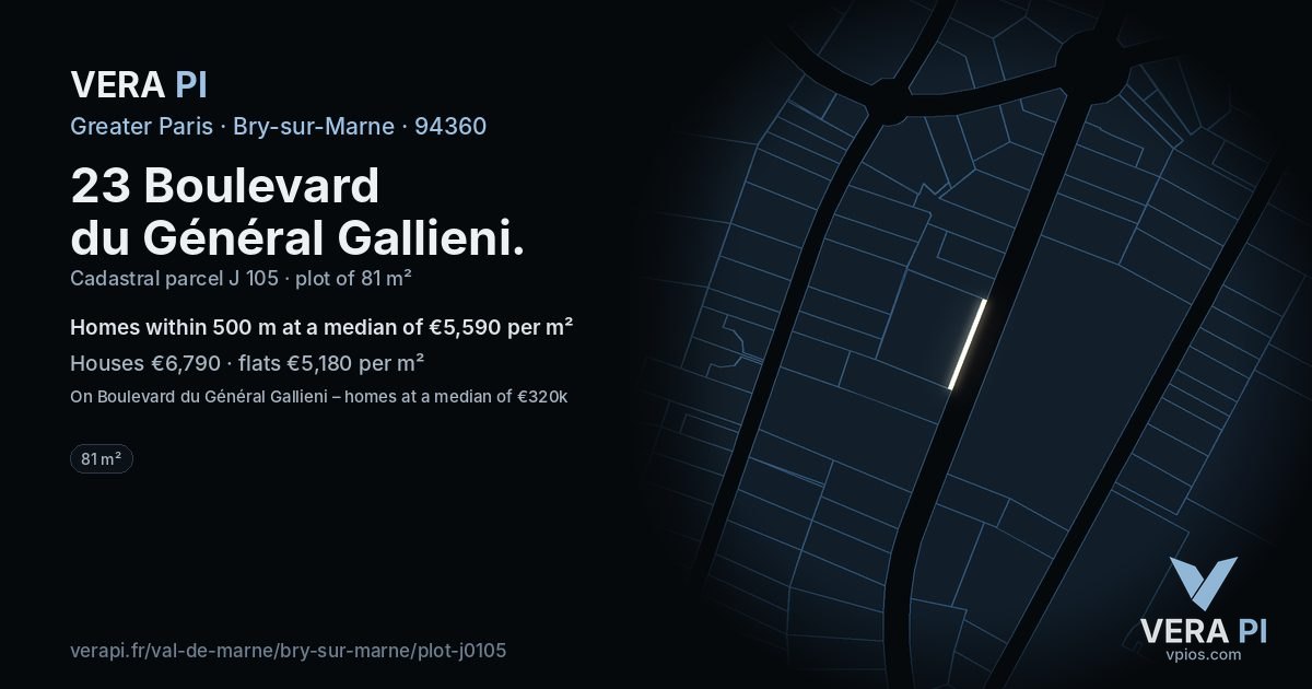 23 Boulevard du Général Gallieni, Bry-sur-Marne at night – the plot lit, the parcels around coloured by the prices near them