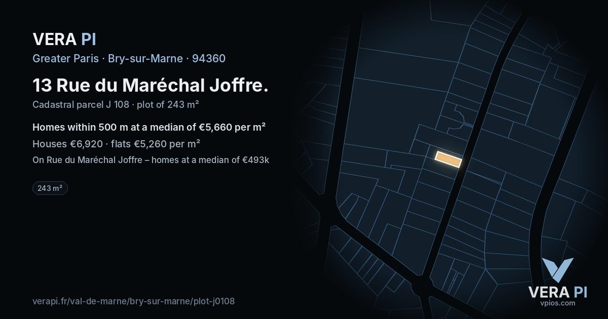 13 Rue du Maréchal Joffre, Bry-sur-Marne at night – the plot lit, the parcels around coloured by the prices near them