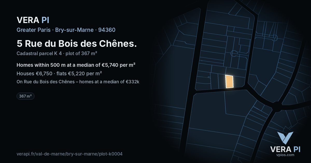 5 Rue du Bois des Chênes, Bry-sur-Marne at night – the plot lit, the parcels around coloured by the prices near them