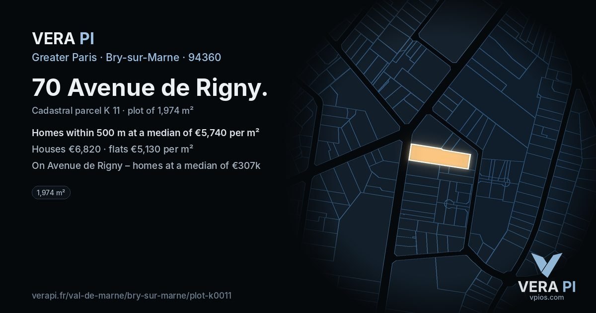 70 Avenue de Rigny, Bry-sur-Marne at night – the plot lit, the parcels around coloured by the prices near them