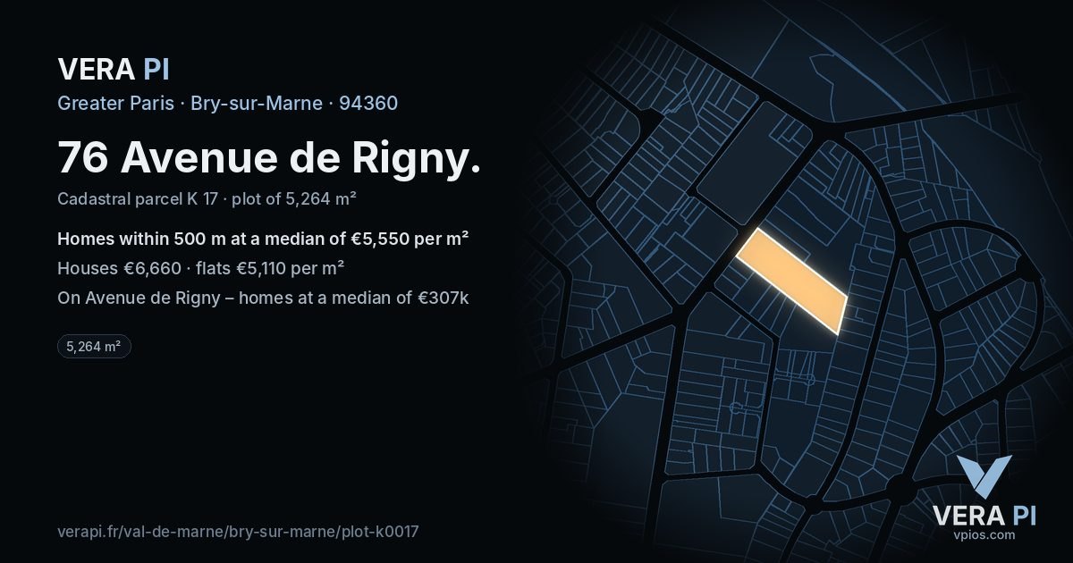 76 Avenue de Rigny, Bry-sur-Marne at night – the plot lit, the parcels around coloured by the prices near them