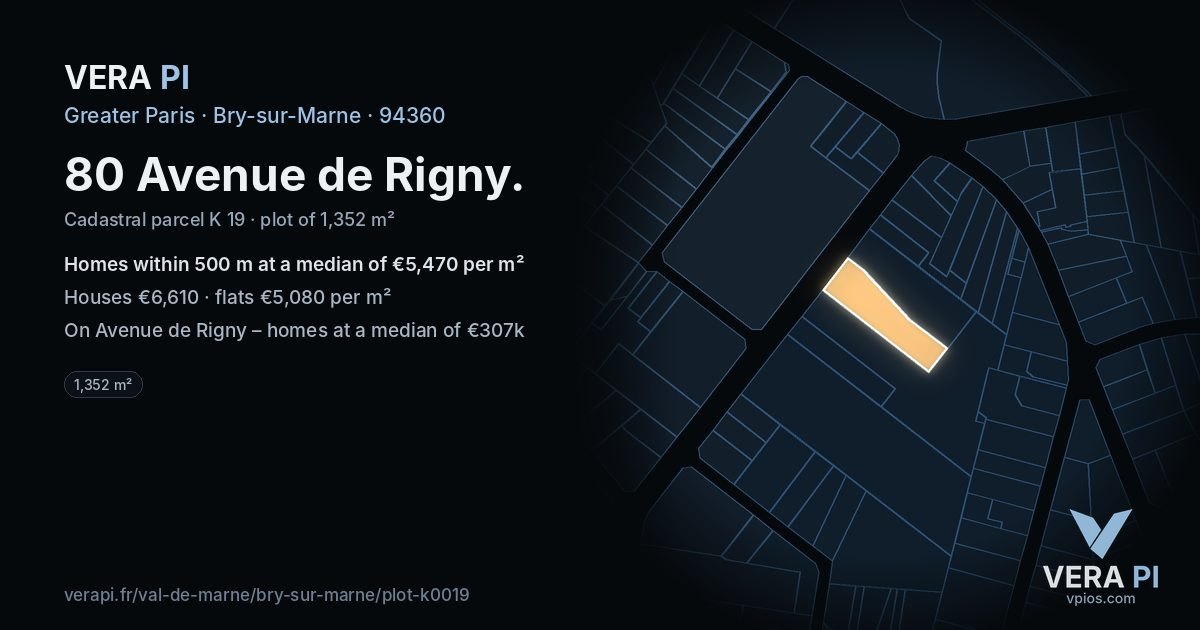 80 Avenue de Rigny, Bry-sur-Marne at night – the plot lit, the parcels around coloured by the prices near them