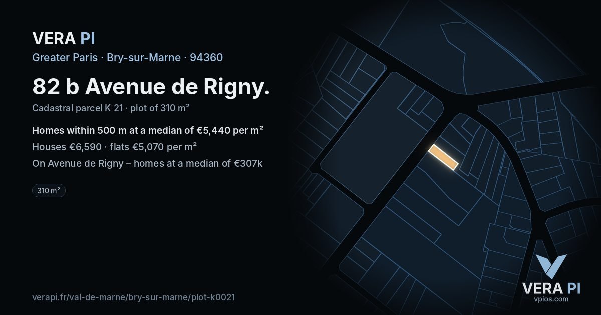 82 b Avenue de Rigny, Bry-sur-Marne at night – the plot lit, the parcels around coloured by the prices near them