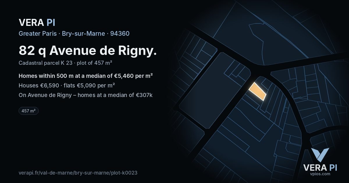 82 q Avenue de Rigny, Bry-sur-Marne at night – the plot lit, the parcels around coloured by the prices near them