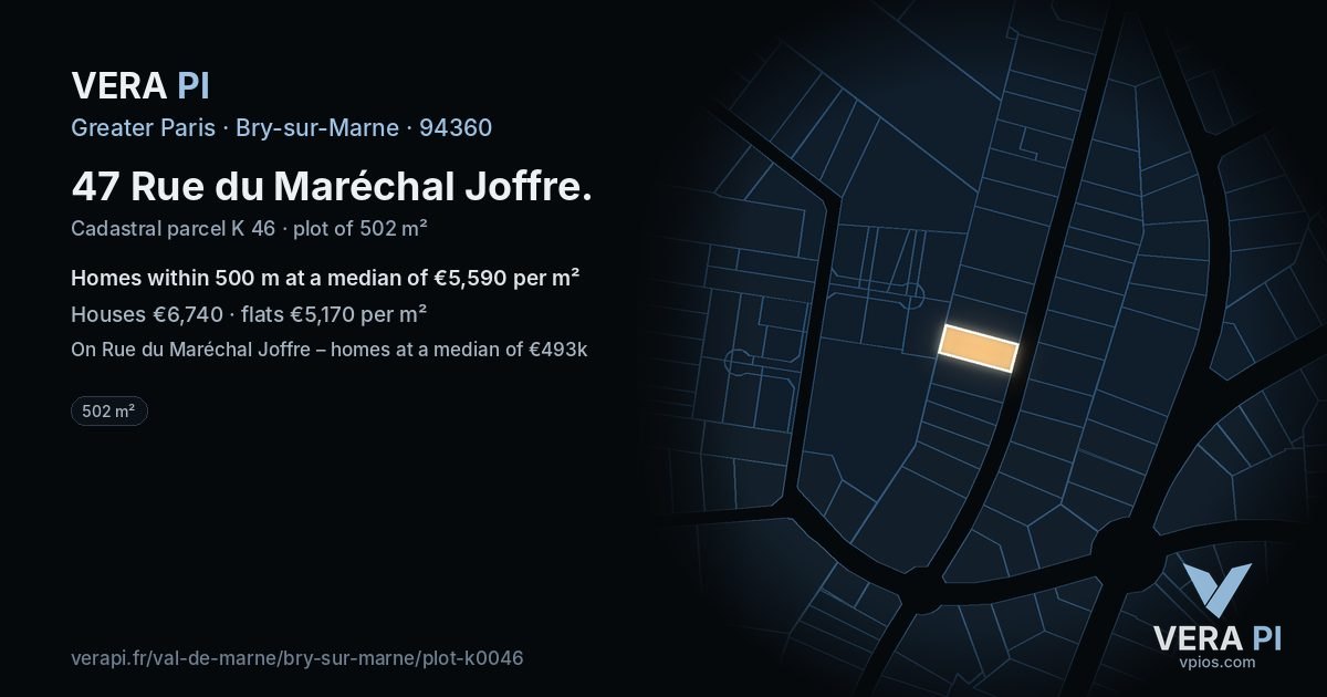 47 Rue du Maréchal Joffre, Bry-sur-Marne at night – the plot lit, the parcels around coloured by the prices near them