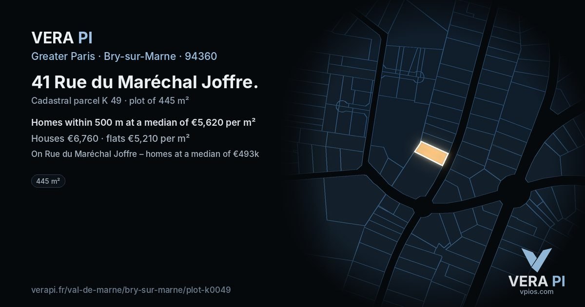 41 Rue du Maréchal Joffre, Bry-sur-Marne at night – the plot lit, the parcels around coloured by the prices near them